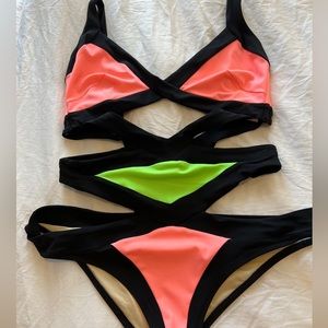Agent Provocateur Mazzy Swimsuit Black/Pink/Green AP Size 4 New Without Tags